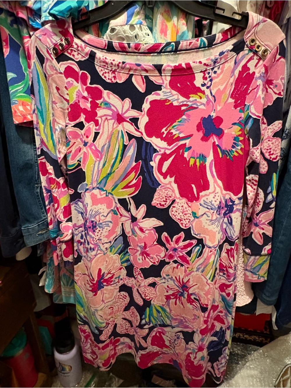 Lilly Pulitzer Navy Floral dress with Pink & Green Accents